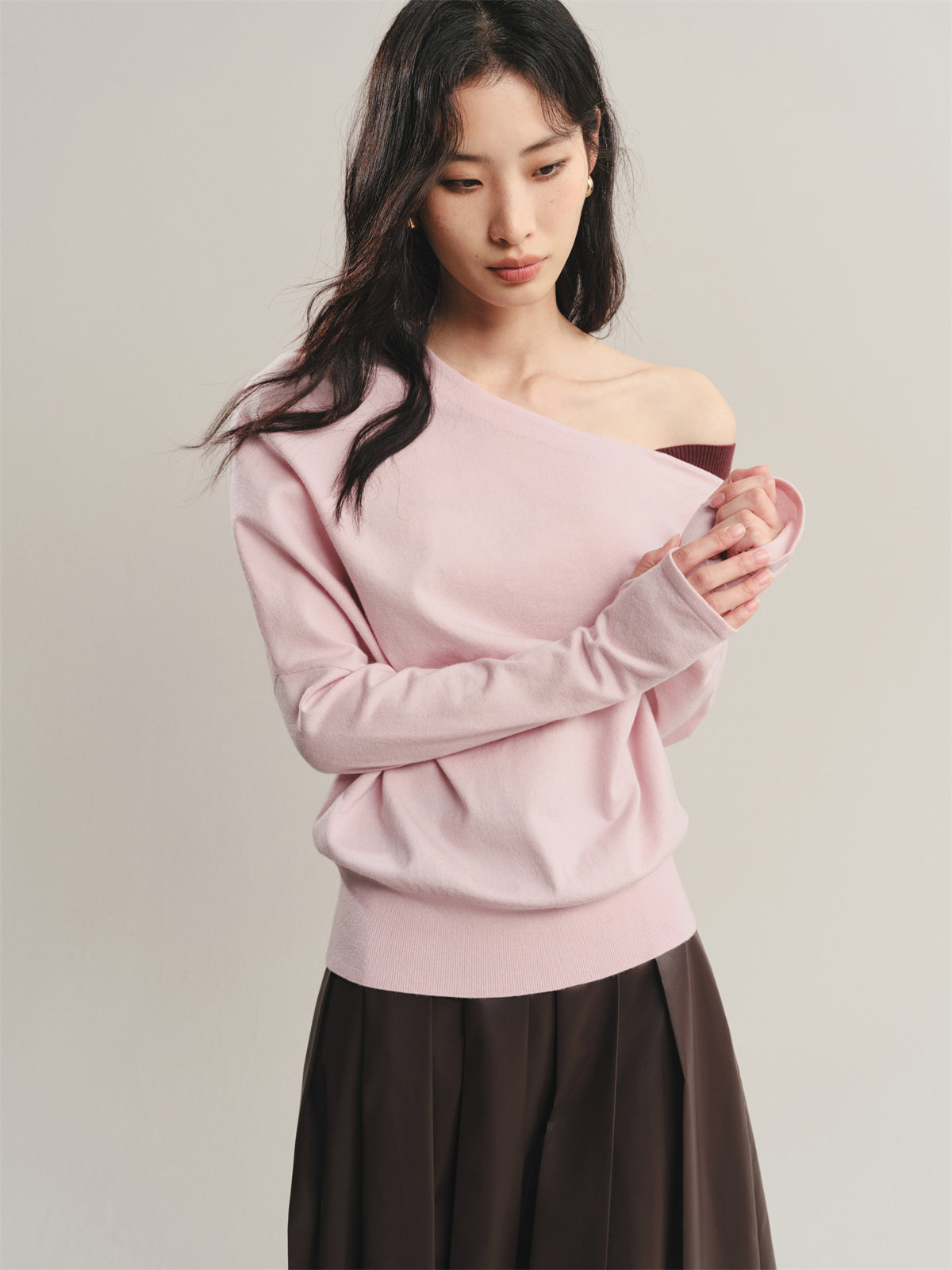 Women's Asymmetric Colorblock Collar Knit Sweater