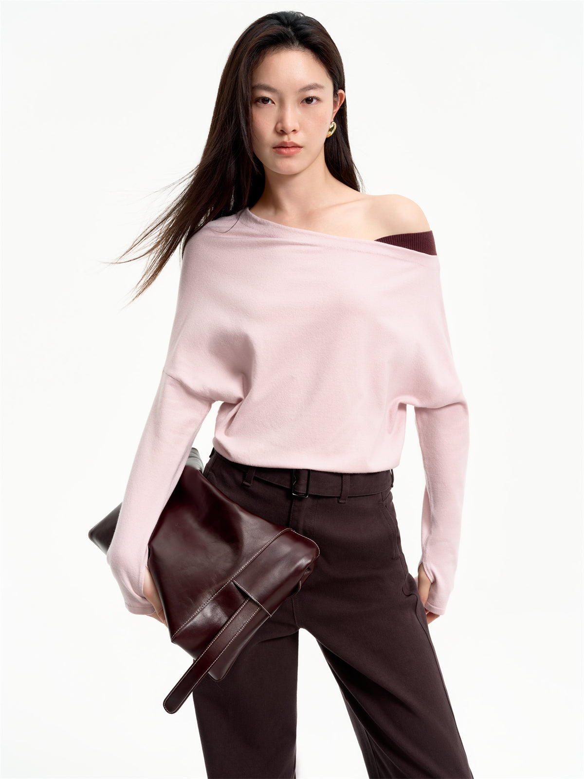 Women's Asymmetric Colorblock Collar Knit Sweater