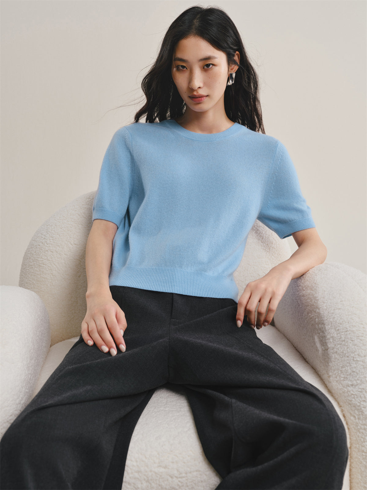 Women's Cashmere-Blend Short-Sleeve Knit Top