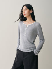 Women's Contrast-Trim Henley Knit Top