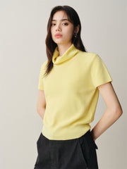 Women's Wool-Blend Drape-Neck Short-Sleeve Knit Top