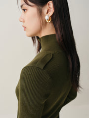 Women's Wool-Blend Half-Placket Slim Knit Top