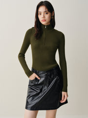 Women's Wool-Blend Half-Placket Slim Knit Top