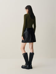 Women's Wool-Blend Half-Placket Slim Knit Top