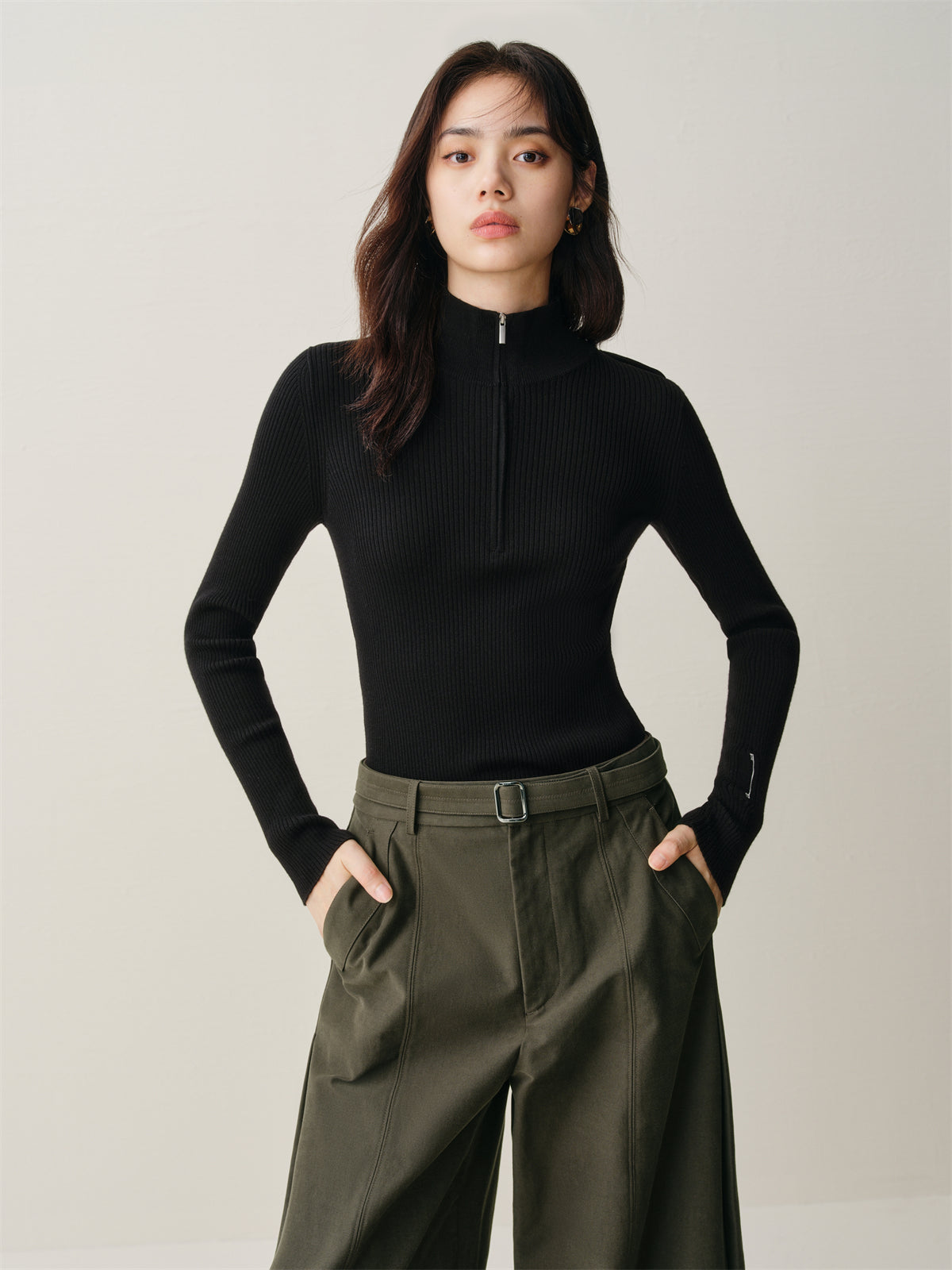 Women's Wool-Blend Half-Placket Slim Knit Top