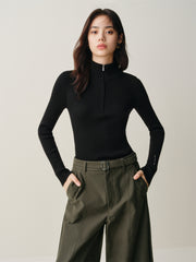Women's Wool-Blend Half-Placket Slim Knit Top