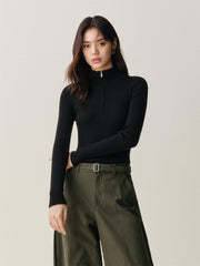 Women's Wool-Blend Half-Placket Slim Knit Top