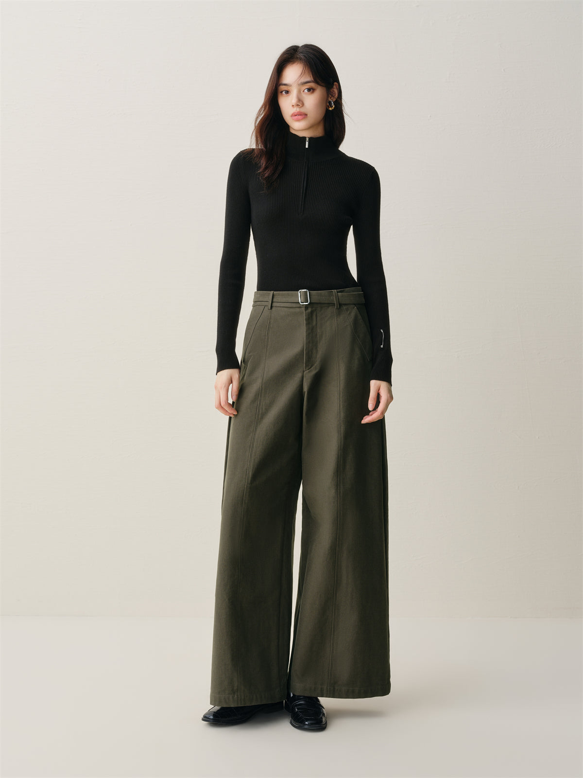 Women's Wool-Blend Half-Placket Slim Knit Top