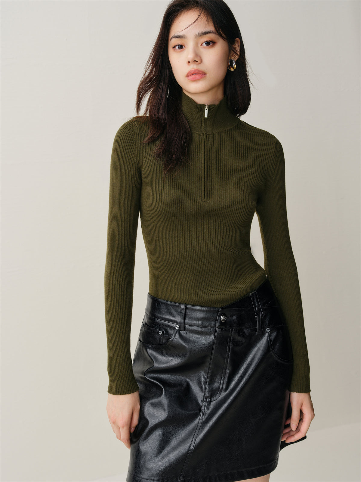 Women's Wool-Blend Half-Placket Slim Knit Top