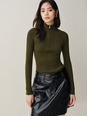 Women's Wool-Blend Half-Placket Slim Knit Top