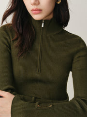 Women's Wool-Blend Half-Placket Slim Knit Top