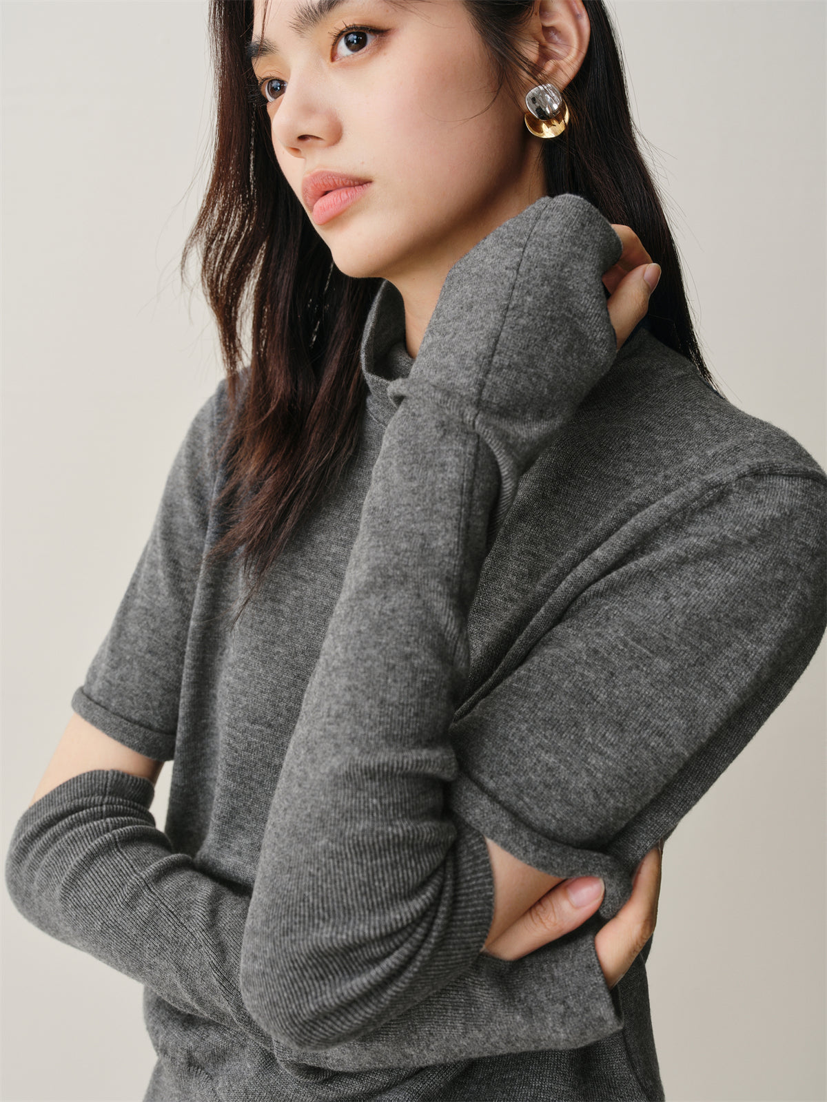Women's Knit Sweater with Detachable Sleeves