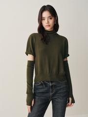 Women's Knit Sweater with Detachable Sleeves