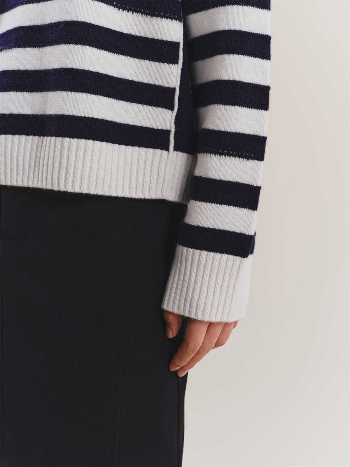 Women's Pure Wool Mock-Neck Striped Sweater