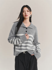 Women's Pure Wool Mock-Neck Striped Sweater