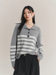 Women's Pure Wool Mock-Neck Striped Sweater