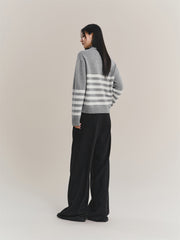 Women's Pure Wool Mock-Neck Striped Sweater