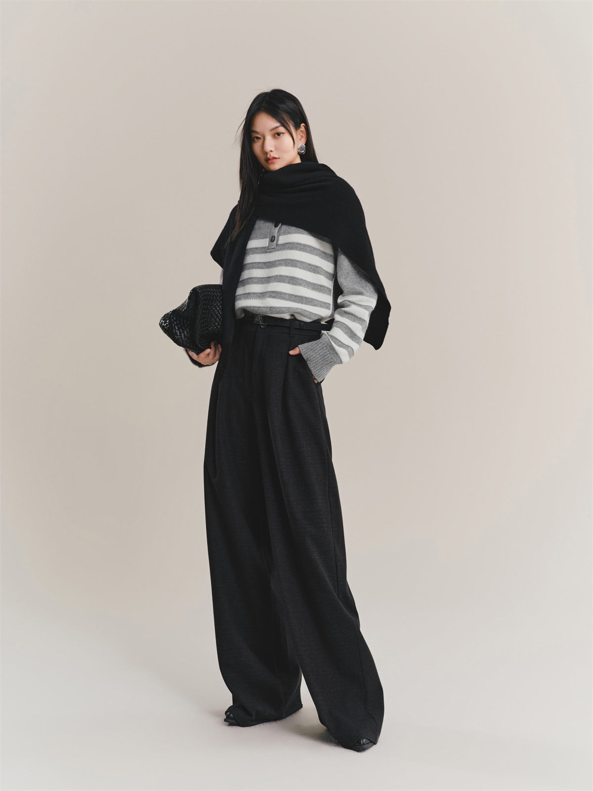 Women's Pure Wool Mock-Neck Striped Sweater
