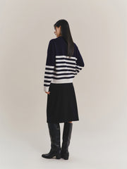 Women's Pure Wool Mock-Neck Striped Sweater