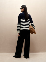 Women's Pure Wool Mock-Neck Striped Sweater