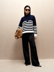Women's Pure Wool Mock-Neck Striped Sweater