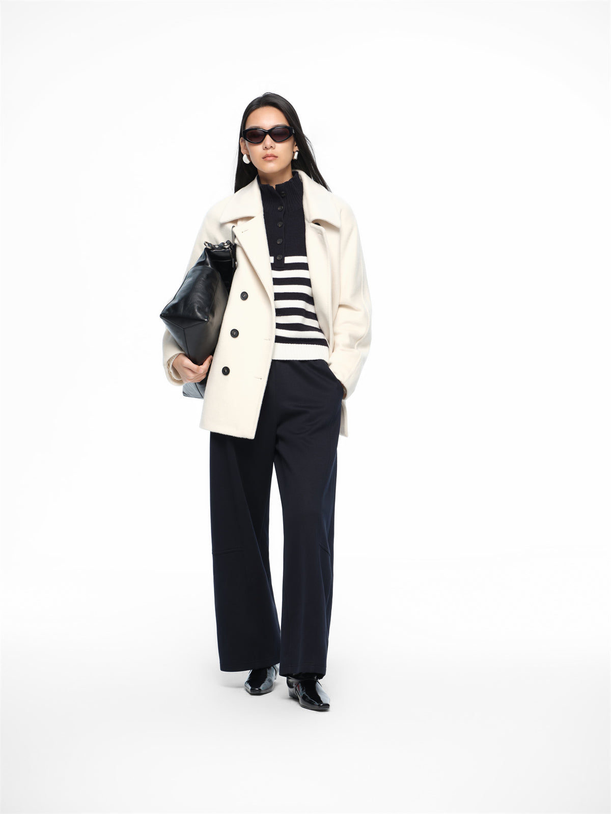 Women's Pure Wool Mock-Neck Striped Sweater
