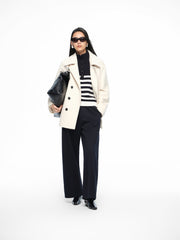 Women's Pure Wool Mock-Neck Striped Sweater