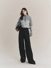 Women's Pure Wool Mock-Neck Striped Sweater