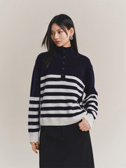 Women's Pure Wool Mock-Neck Striped Sweater