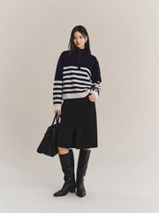 Women's Pure Wool Mock-Neck Striped Sweater