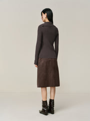 Women's Ribbed Lapel Asymmetric Button Knit Top