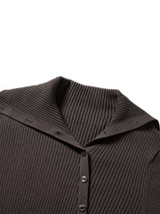 Women's Ribbed Lapel Asymmetric Button Knit Top