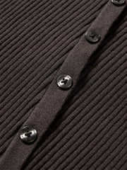 Women's Ribbed Lapel Asymmetric Button Knit Top