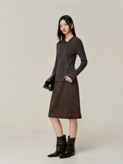 Women's Ribbed Lapel Asymmetric Button Knit Top