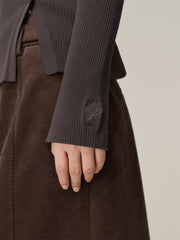 Women's Ribbed Lapel Asymmetric Button Knit Top