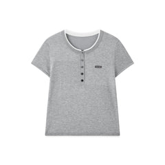 Women's Henley Neck Layered Look T-Shirt