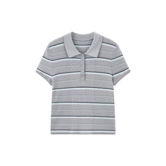 Women's Striped Knit Polo with Side Slits