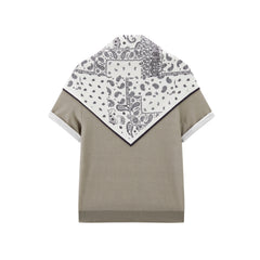 Women's short-sleeve U-neck knit top with scarf