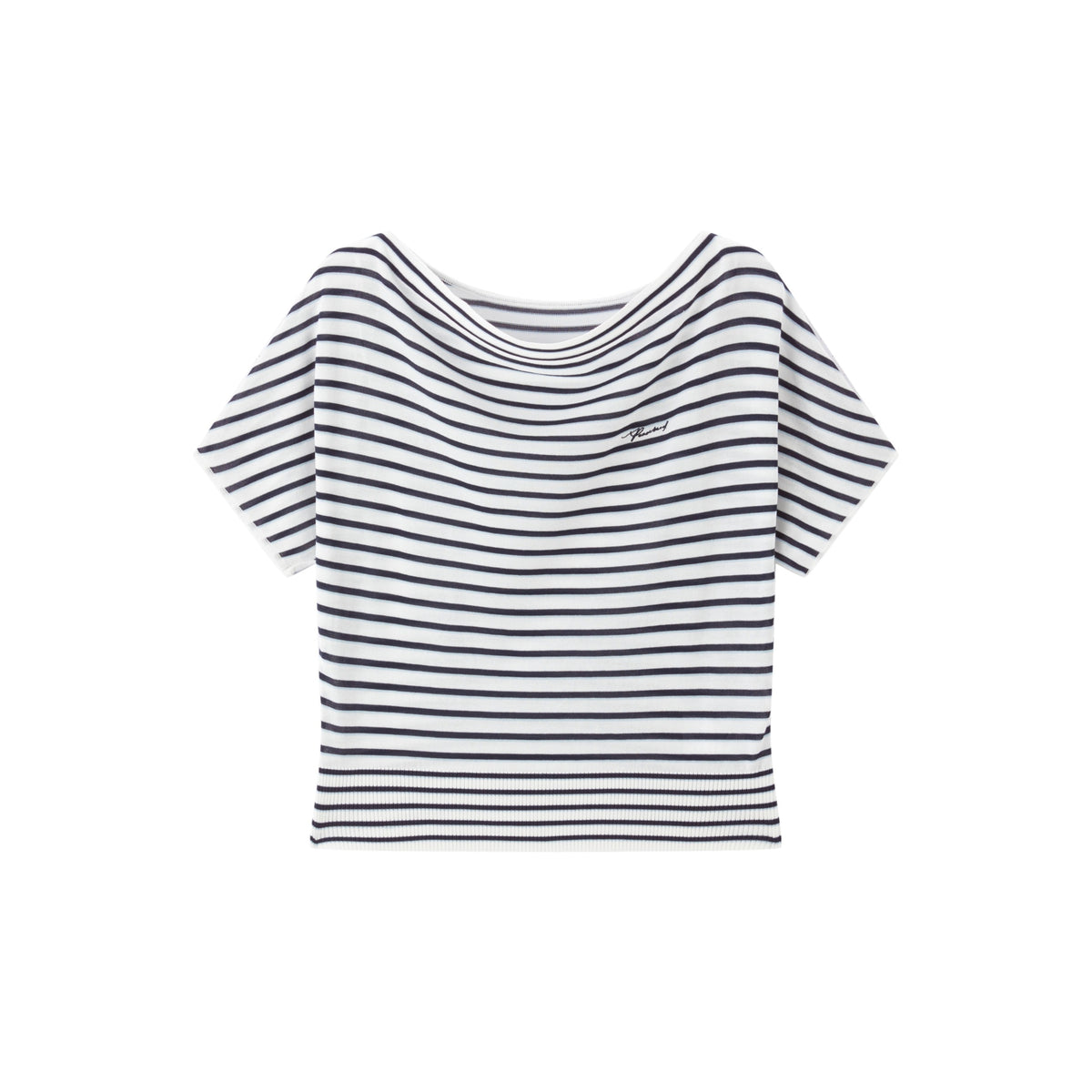 Women's striped off-shoulder waist-cinching short-sleeve top