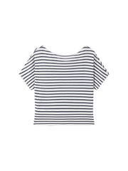 Women's striped off-shoulder waist-cinching short-sleeve top