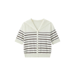 Women's Causal Sailor-Collar Lightweight Knit Cardigan