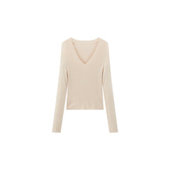 Women's Elegant V-Neck Acetate-Wool Knit Pullover