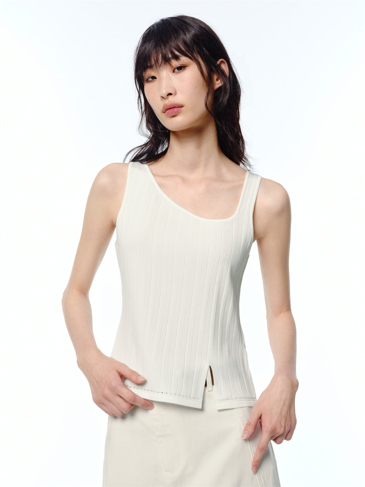 Women's Asymmetric Slit Knit Tank