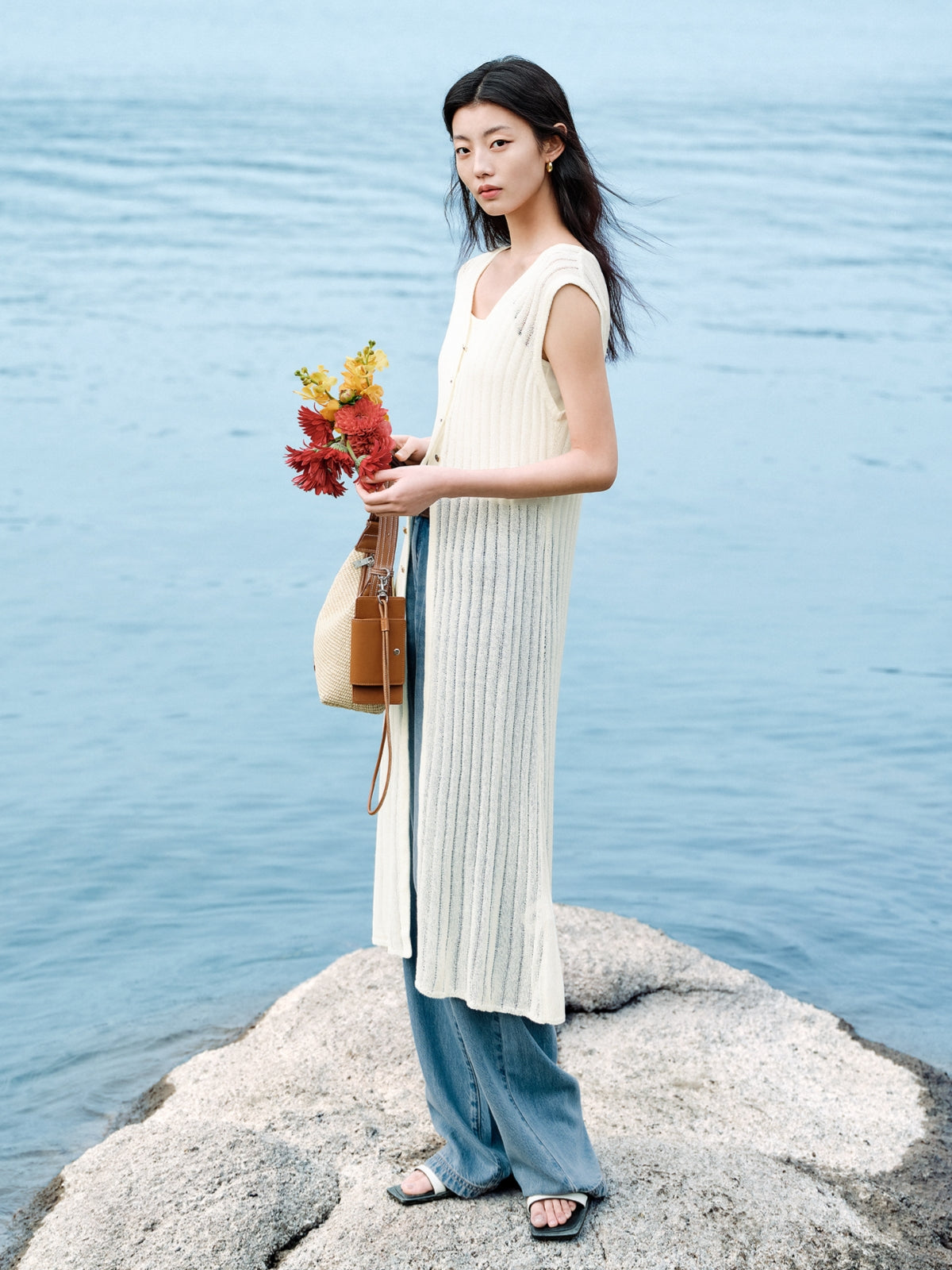 Women's Longline Sleeveless Knit Cardigan
