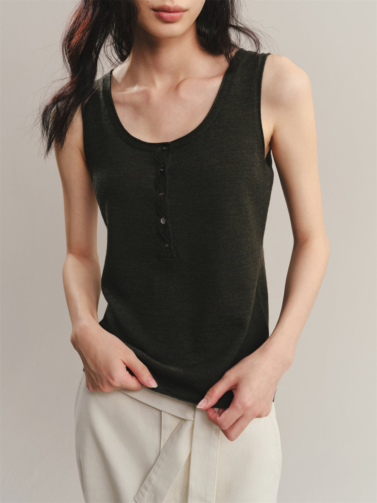 Women's Wool U-Neck Knit Vest in Yangtze Yarn