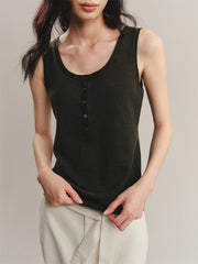 Women's Wool U-Neck Knit Vest in Yangtze Yarn