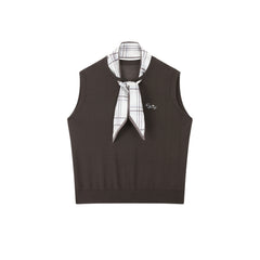 Women's Detachable Plaid Scarf Knit Vest