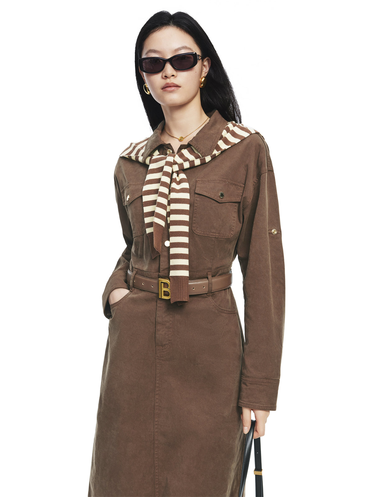 Women's Safari-Style Utility Dress with Belt