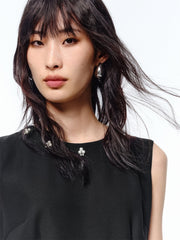 *US Final Sale* Women's Black Sleeveless Beaded Dress