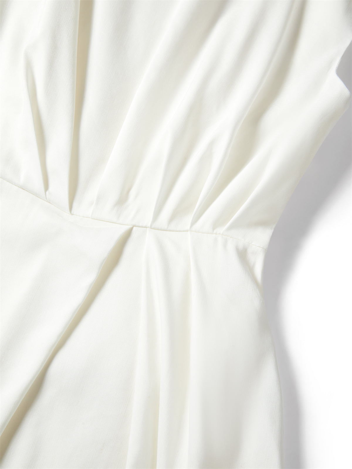 Women's White Waist-Gathered Dress